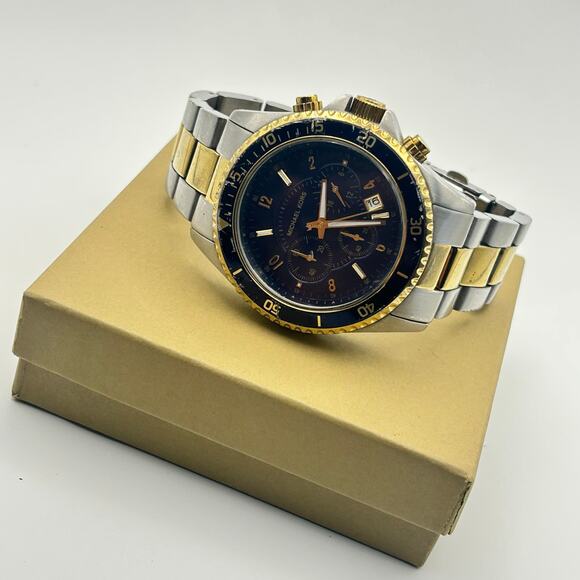 Michael Kors Jet Set MK-8175 Men’s Two Tone Chronograph Watch, 47mm Working - Picture 8 of 9